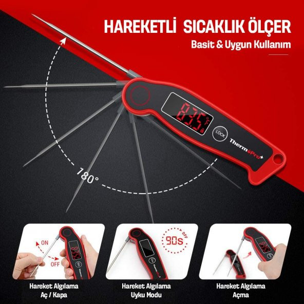 Thermopro Tp19 Su Geçirmez Katlanabilir Gıda Pişirme Termometresi - Resim 7