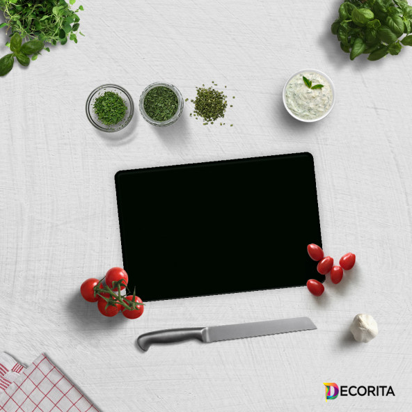 DECORITA Cam Kesme Tahtası- Düz Renk Siyah