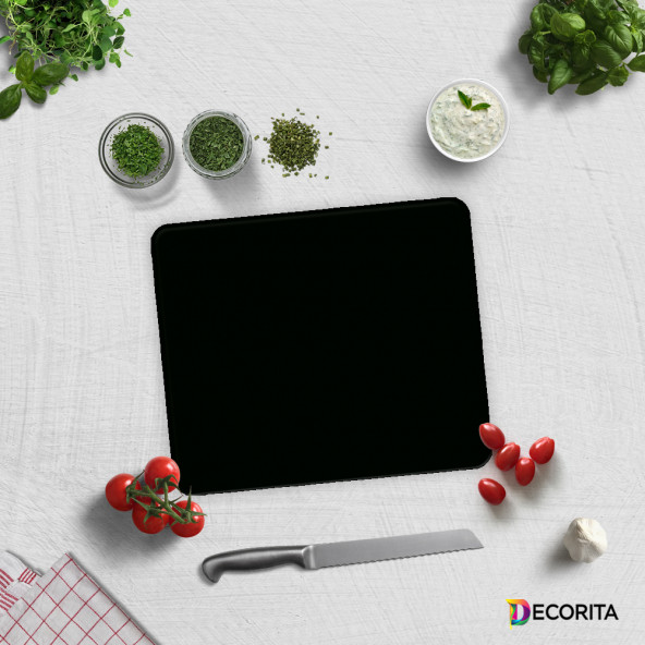 DECORITA Cam Kesme Tahtası- Düz Renk Siyah - 2