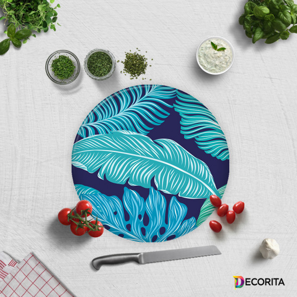 DECORITA Cam Kesme Tahtası - Mavi Tropik Yapraklar - 4