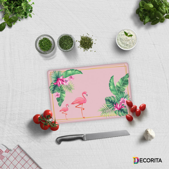 DECORITA Cam Kesme Tahtası - Tropik Flamingo