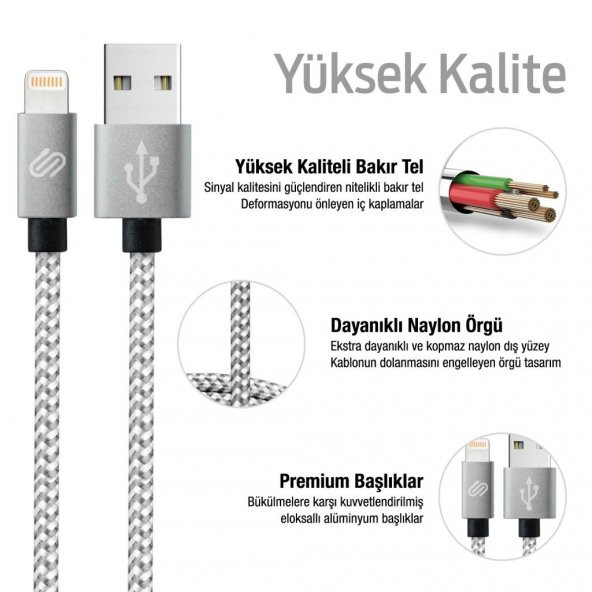 QWERTS Apple iPhone 5 6 7 8 X USB Hızlı Data Sarj Kablosu 1 Metre - 3