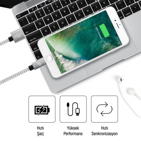 QWERTS Apple iPhone 5 6 7 8 X USB Hızlı Data Sarj Kablosu 1 Metre - 4