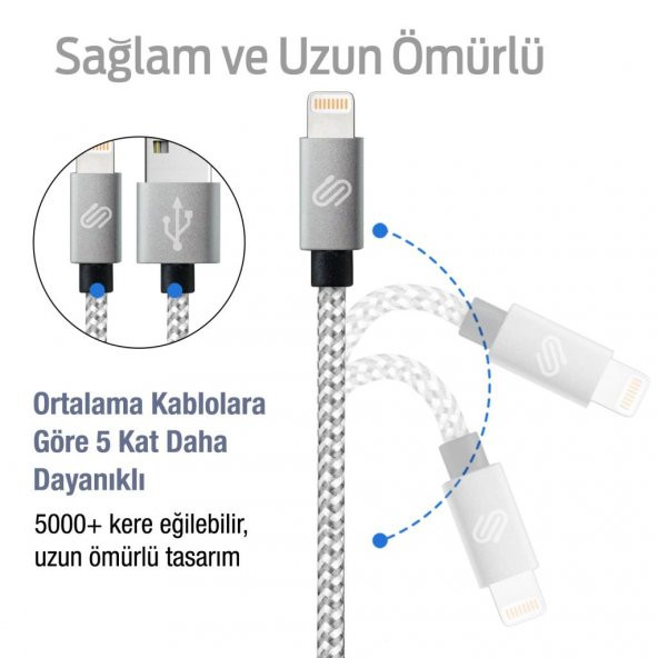 QWERTS Apple iPhone 5 6 7 8 X USB Hızlı Data Sarj Kablosu 1 Metre - 5