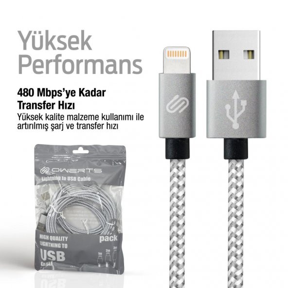 QWERTS Apple iPhone 5 6 7 8 X USB Hızlı Data Sarj Kablosu 1 Metre - 8