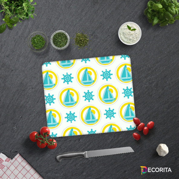 DECORITA Cam Kesme Tahtası- Yelken Desen - 2