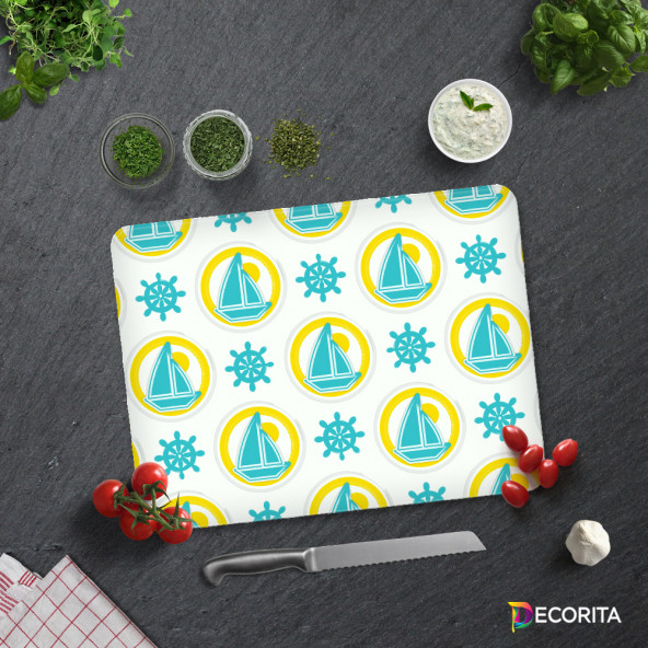 DECORITA Cam Kesme Tahtası- Yelken Desen - 3