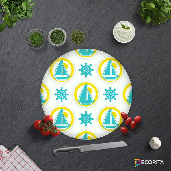 DECORITA Cam Kesme Tahtası- Yelken Desen - 4