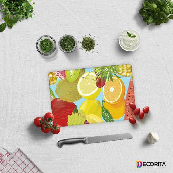 DECORITA Cam Kesme Tahtası- Ekşi Meyveler
