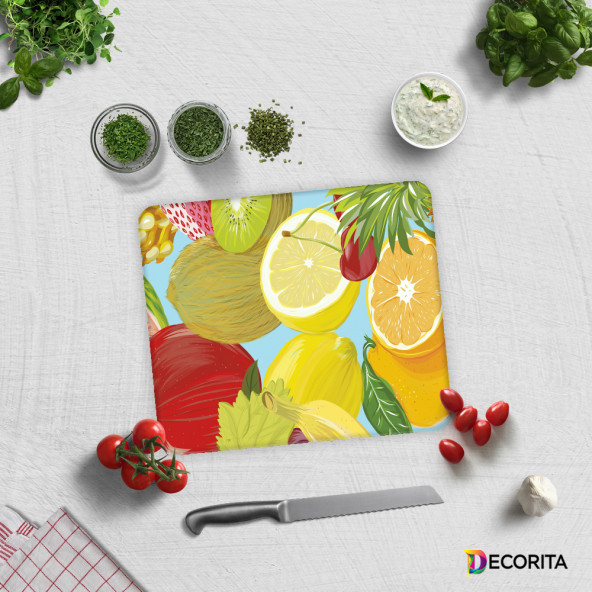 DECORITA Cam Kesme Tahtası- Ekşi Meyveler - 2