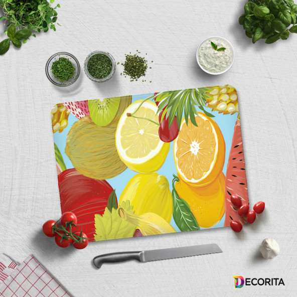 DECORITA Cam Kesme Tahtası- Ekşi Meyveler - 3