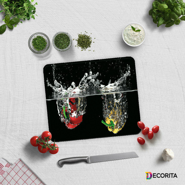 DECORITA Cam Kesme Tahtası- Su ve Sebzeler - 2