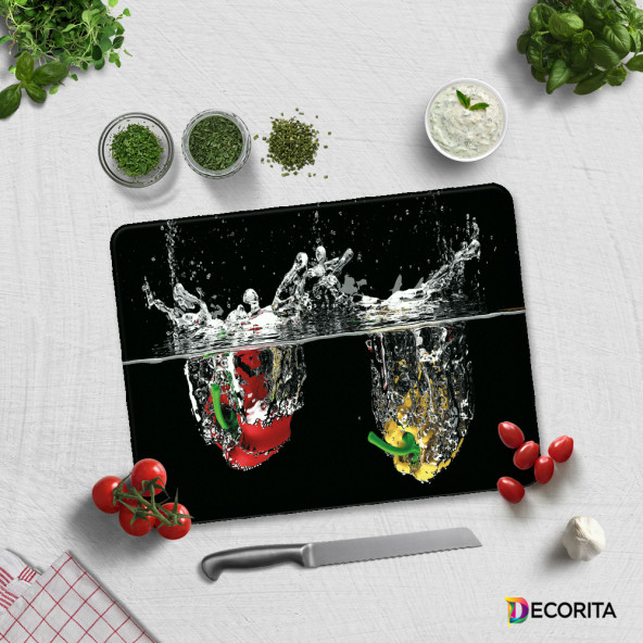DECORITA Cam Kesme Tahtası- Su ve Sebzeler - 3