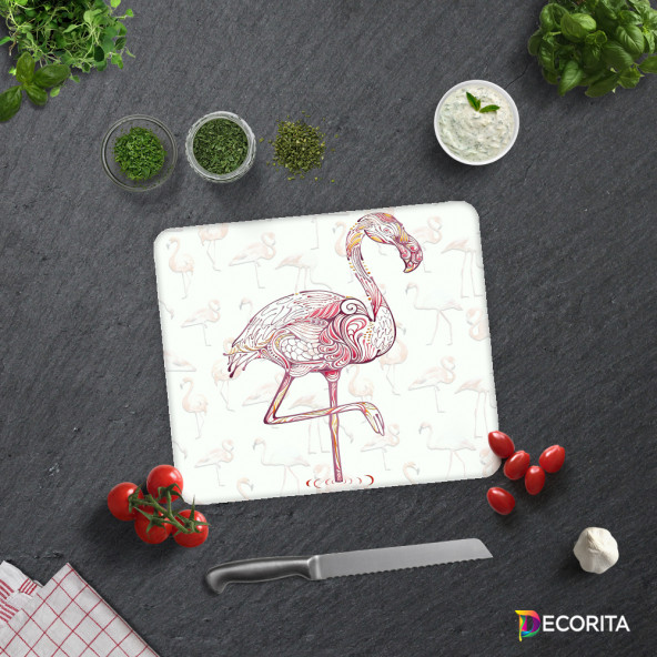 DECORITA Cam Kesme Tahtası- Flamingo Desen - 2