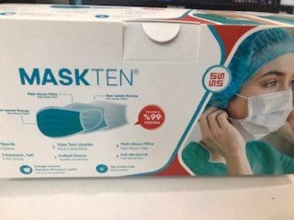 Maskten Beyaz 50li Lastik Halkalı Telli 3 Katlı Meltblown Maske - 1