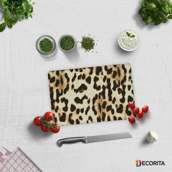 DECORITA Cam Kesme Tahtası -  Leopar Desen