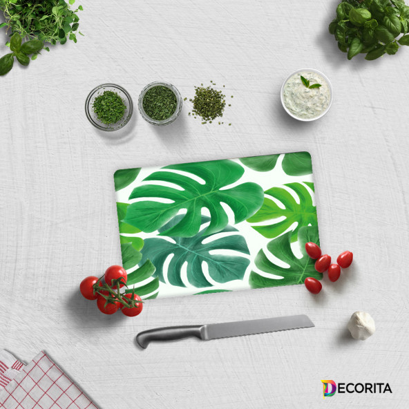 DECORITA Cam Kesme Tahtası- Tropik Yapraklar