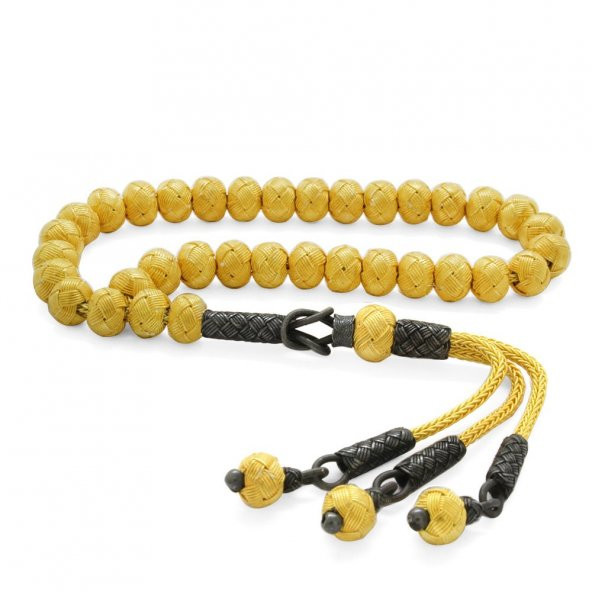 El İşçiliği Küre Kesim Gold-Black Mini Boy 1000 Ayar Gümüş Kazaz Tesbih - 1