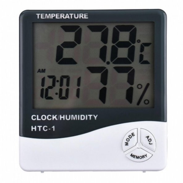 Dijital Termometre Saat Isı Sıcaklık Nem Ölçer HTC-ONE