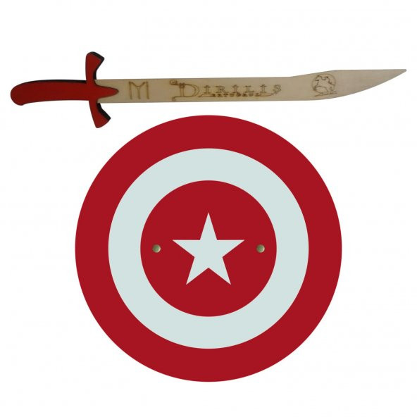 Ahşap Oyuncak Seti 2 Parça KAPTAN Türkiye Kalkanı ve Kılıcı