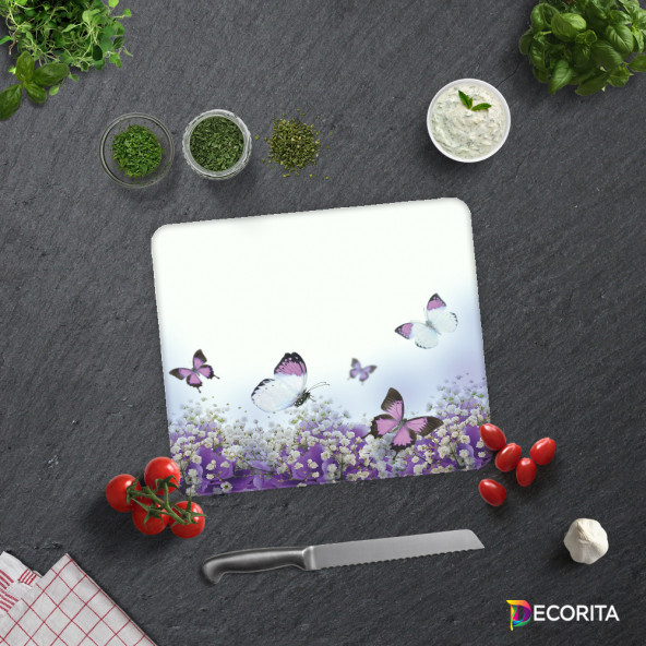 DECORITA Cam Kesme Tahtası- Mor Kelebekler - 2