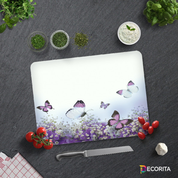 DECORITA Cam Kesme Tahtası- Mor Kelebekler - 3