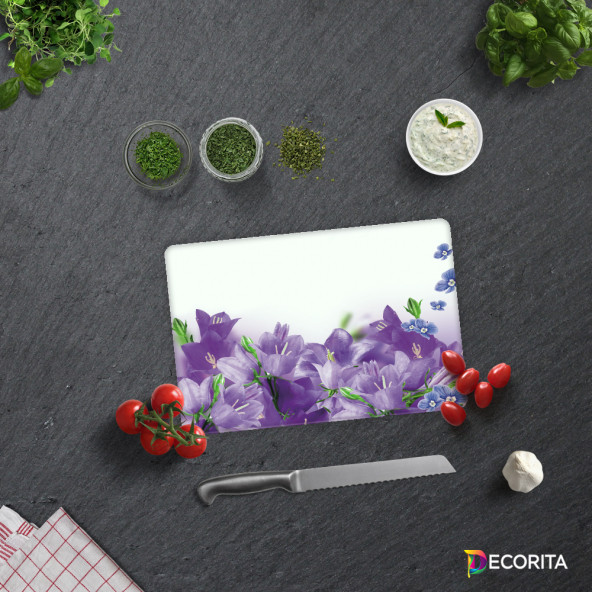 DECORITA Cam Kesme Tahtası - Mor Çiçek