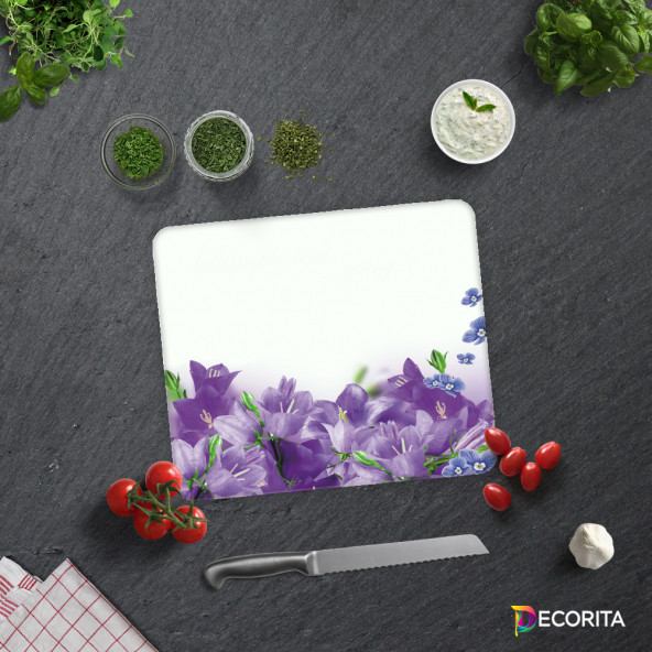 DECORITA Cam Kesme Tahtası - Mor Çiçek - 2