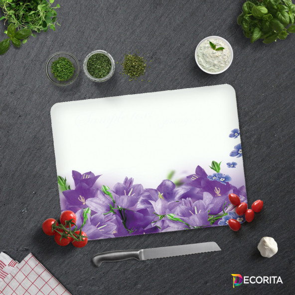 DECORITA Cam Kesme Tahtası - Mor Çiçek - 3