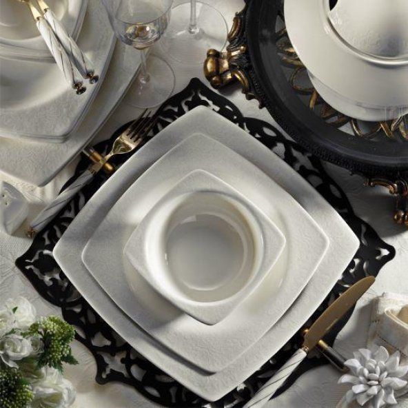 Kütahya Porselen 1074820 Bone Mare 62 Parça Yemek Takımı Platin