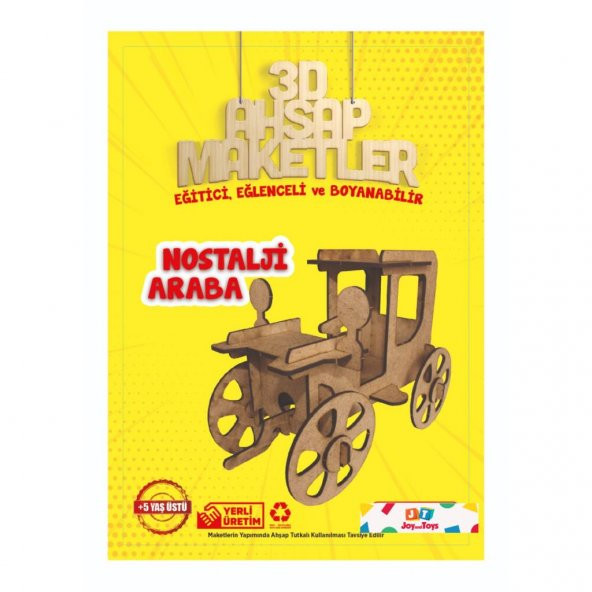 jt3 Ahşap Nostalji Araba Boyama Seti (1 Adet), 12x10x8cm Ham Ahşap Oyuncak Hobi - 2