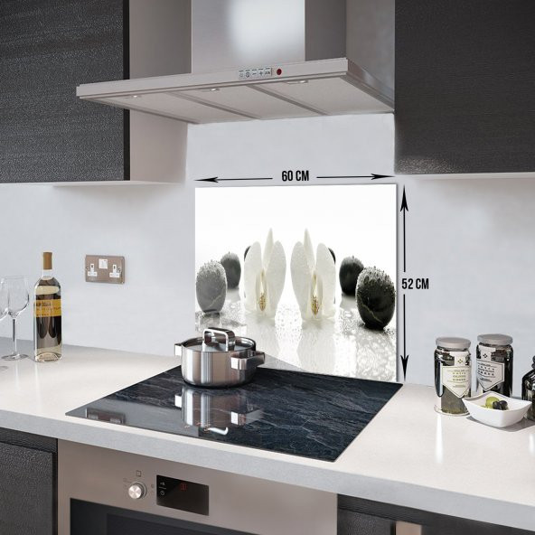 DECORITA Cam Ocak Arkası Koruyucu- Beyaz Orkide Siyah Oniks - 2