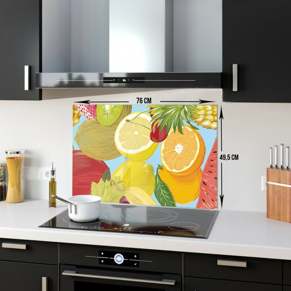 DECORITA Cam Ocak Arkası Koruyucu- Ekşi Meyveler - Resim 3