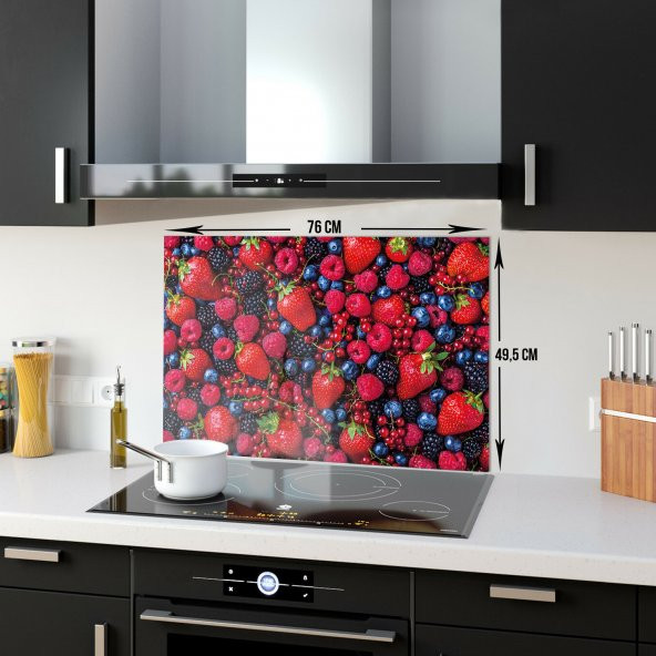 DECORITA Cam Ocak Arkası Koruyucu- Mor ve Kırmızı Meyveler - 3
