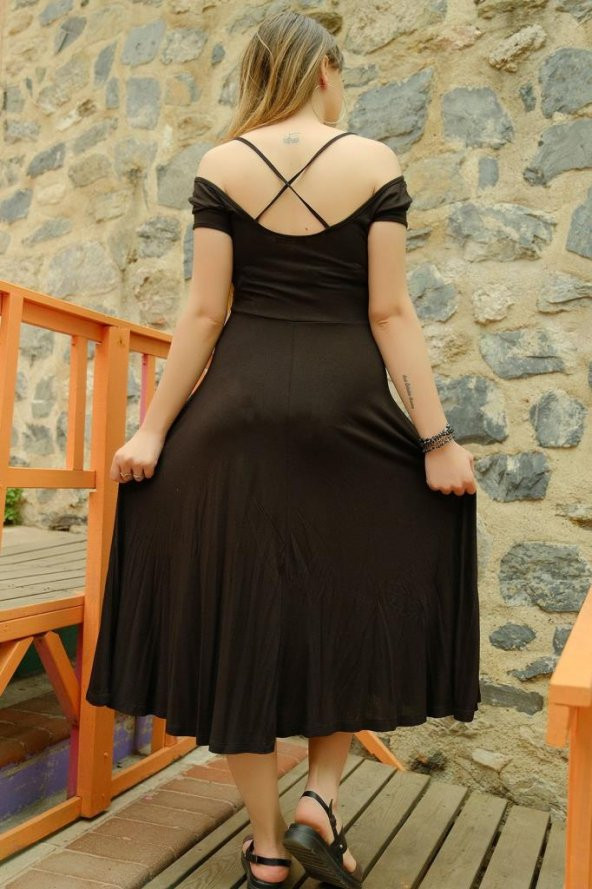 Büyük Beden Çapraz Viskon Elbise Siyah - 2000.1256. - 4