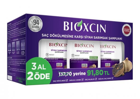 Bioxcin Saç Dökülmesine Karşı Siyah Sarımsak Şampuanı 3 Al  2 Öde
