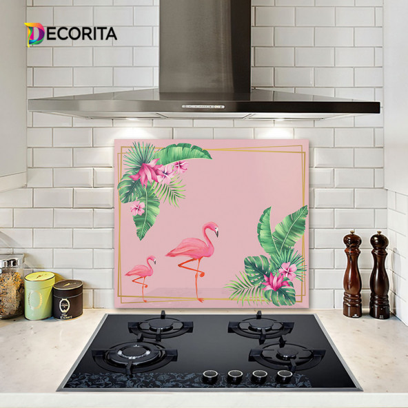 DECORITA Cam Ocak Arkası Koruyucu- Tropik Flamingo - 2