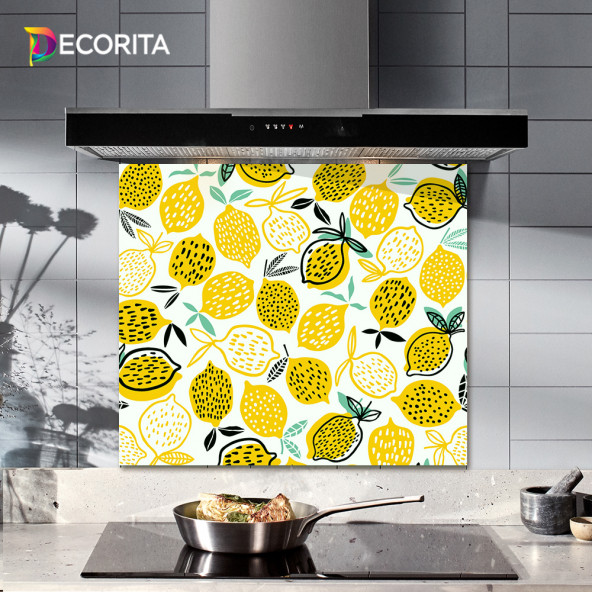DECORITA Cam Ocak Arkası Koruyucu- Sarı Limonlar - 2