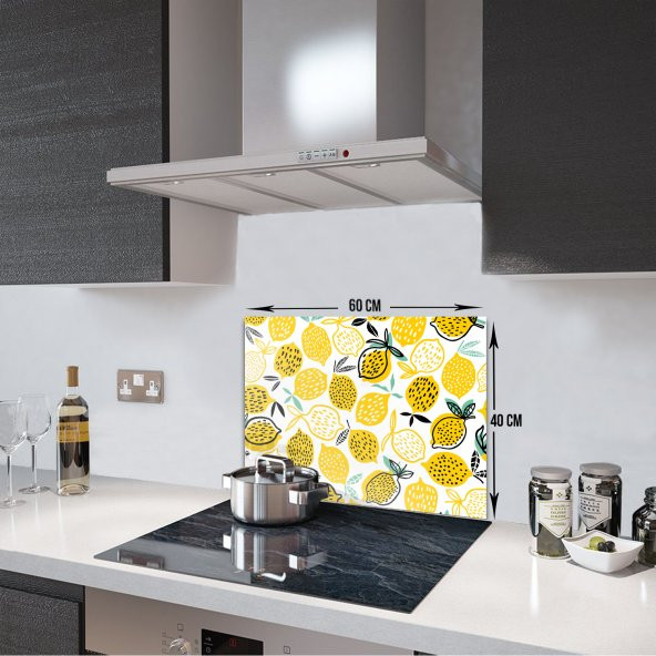 DECORITA Cam Ocak Arkası Koruyucu- Sarı Limonlar - 3