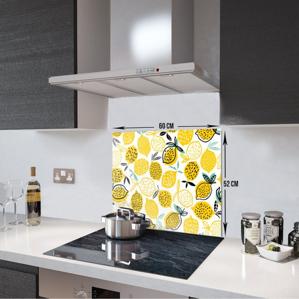 DECORITA Cam Ocak Arkası Koruyucu- Sarı Limonlar - 4