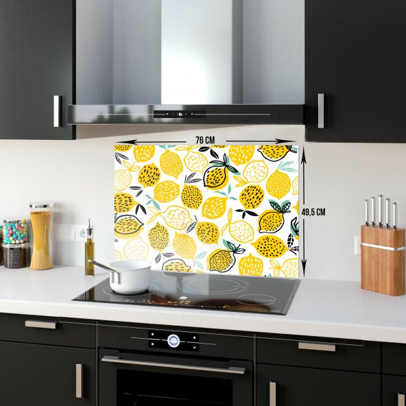 DECORITA Cam Ocak Arkası Koruyucu- Sarı Limonlar - 5