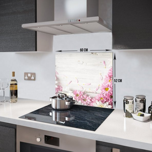 DECORITA Cam Ocak Arkası Koruyucu- Pembe Kasımpatı - 2