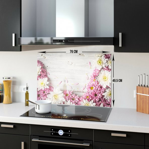 DECORITA Cam Ocak Arkası Koruyucu- Pembe Kasımpatı - 3