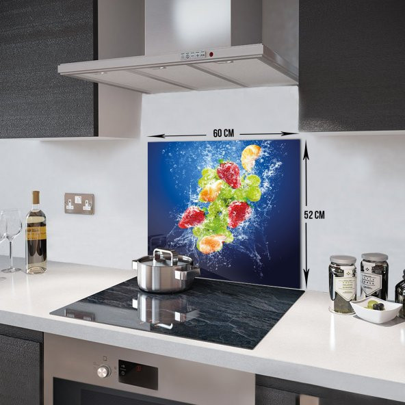 DECORITA Cam Ocak Arkası Koruyucu- Köpüklü Meyveler - 4