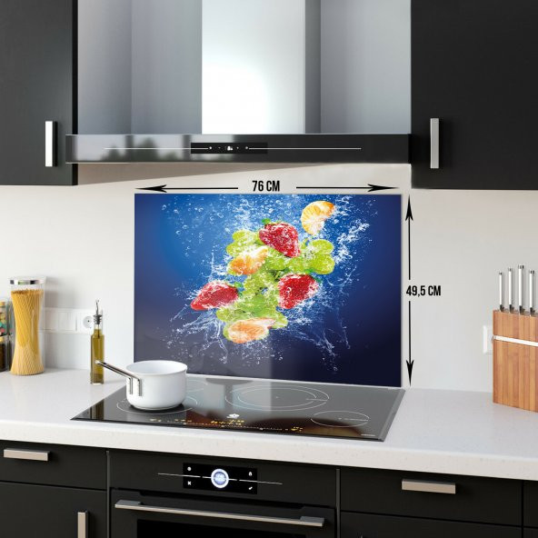 DECORITA Cam Ocak Arkası Koruyucu- Köpüklü Meyveler - 5