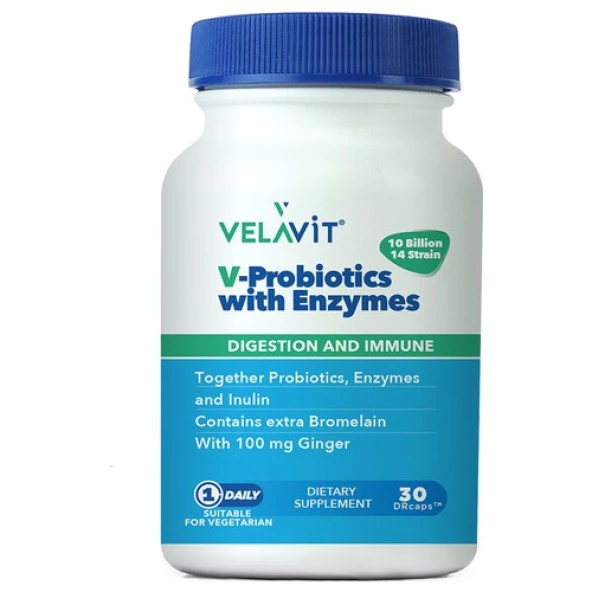 Velavit V-Probiotics Enzymes Takviye Edici Gıda 30 Kapsül