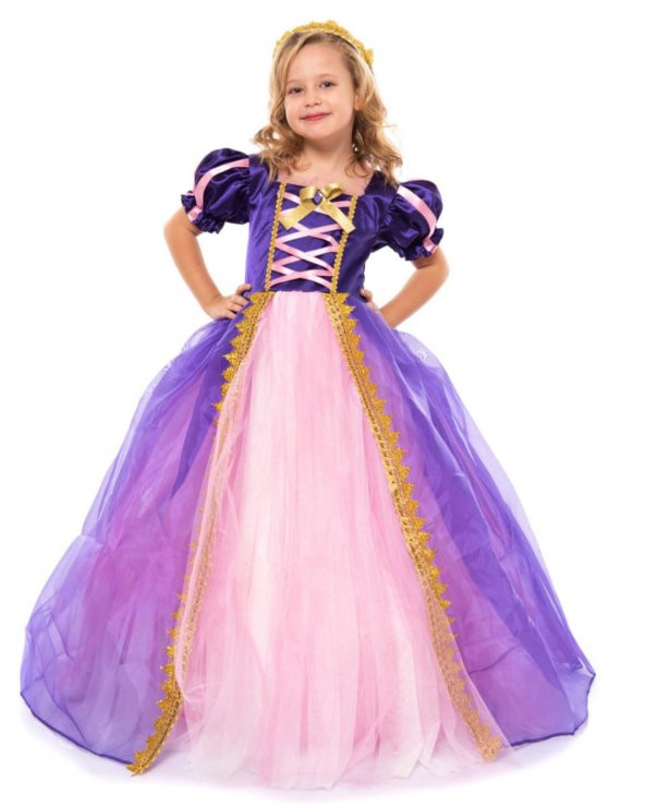 Rapunzel Kostüm- Taçlı Rapunzel Kostümü - Pelerinli Taclı Rapunzel Kostümü - Tarlatanlı