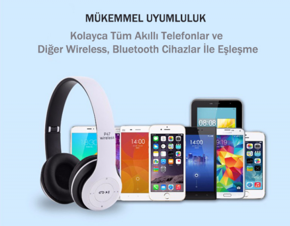 P47 WİRELESS KABLOSUZ BLUETOOTH KULAKLIK MP3 GÜÇLÜ BASS - 4
