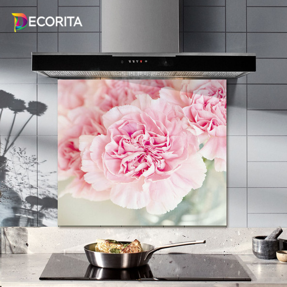 DECORITA Cam Ocak Arkası Koruyucu- Pembe Krizantem - 2