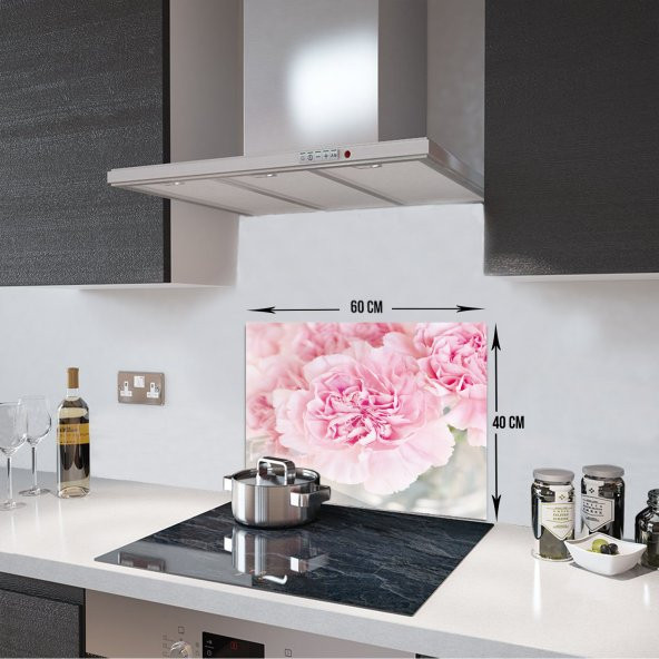 DECORITA Cam Ocak Arkası Koruyucu- Pembe Krizantem - 3